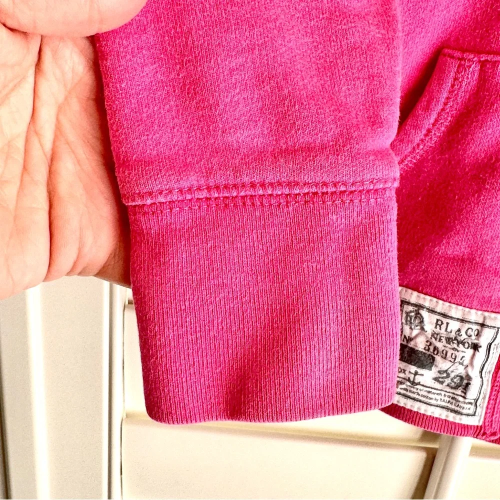 Ralph Lauren Girls Pink Button Front Hoodie Size 5 Cotton Preppy‎ Sweatshirt